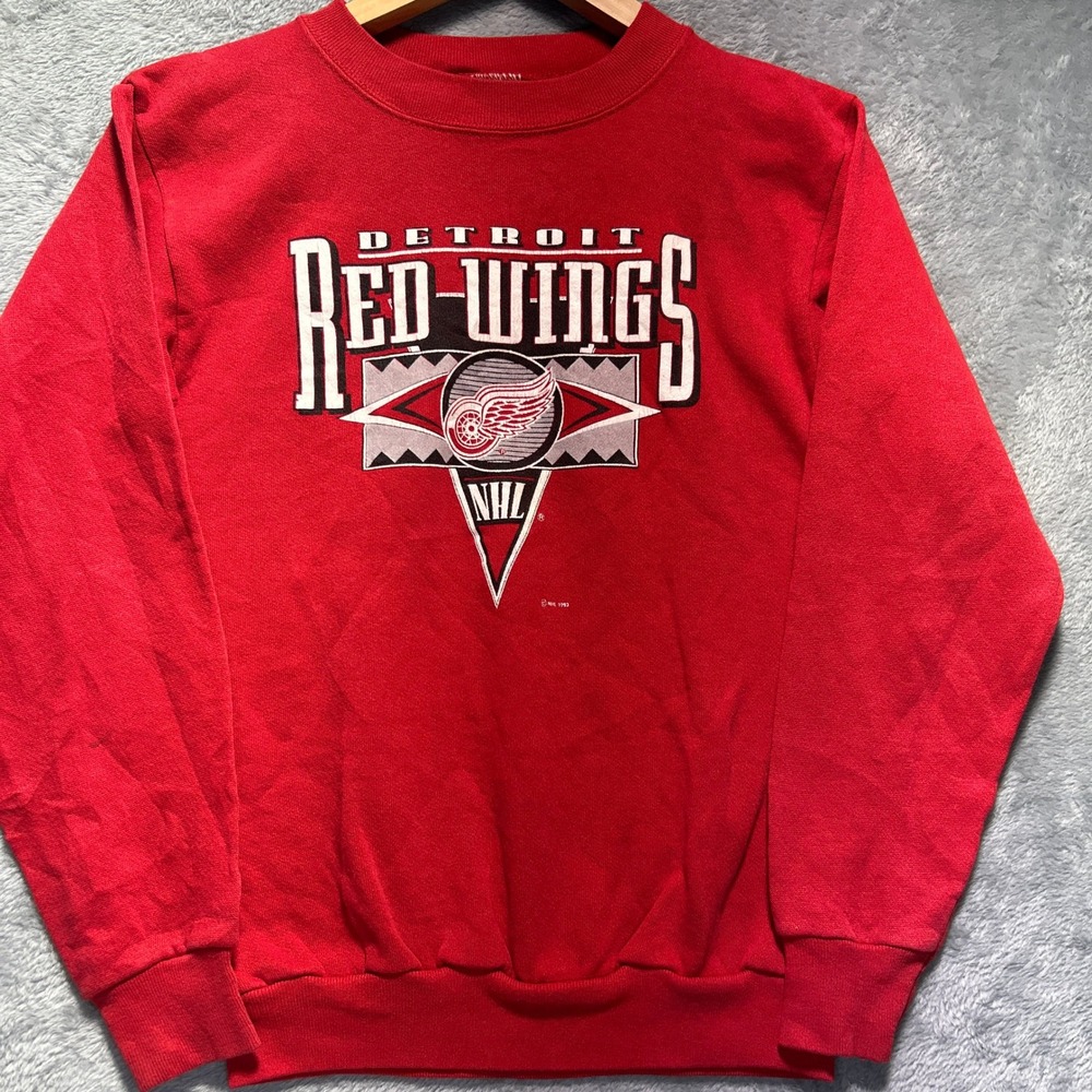 Vintage 1993 Detroit Red Wings NHL Sweatshirt Red Crewneck Made in USA Youth L